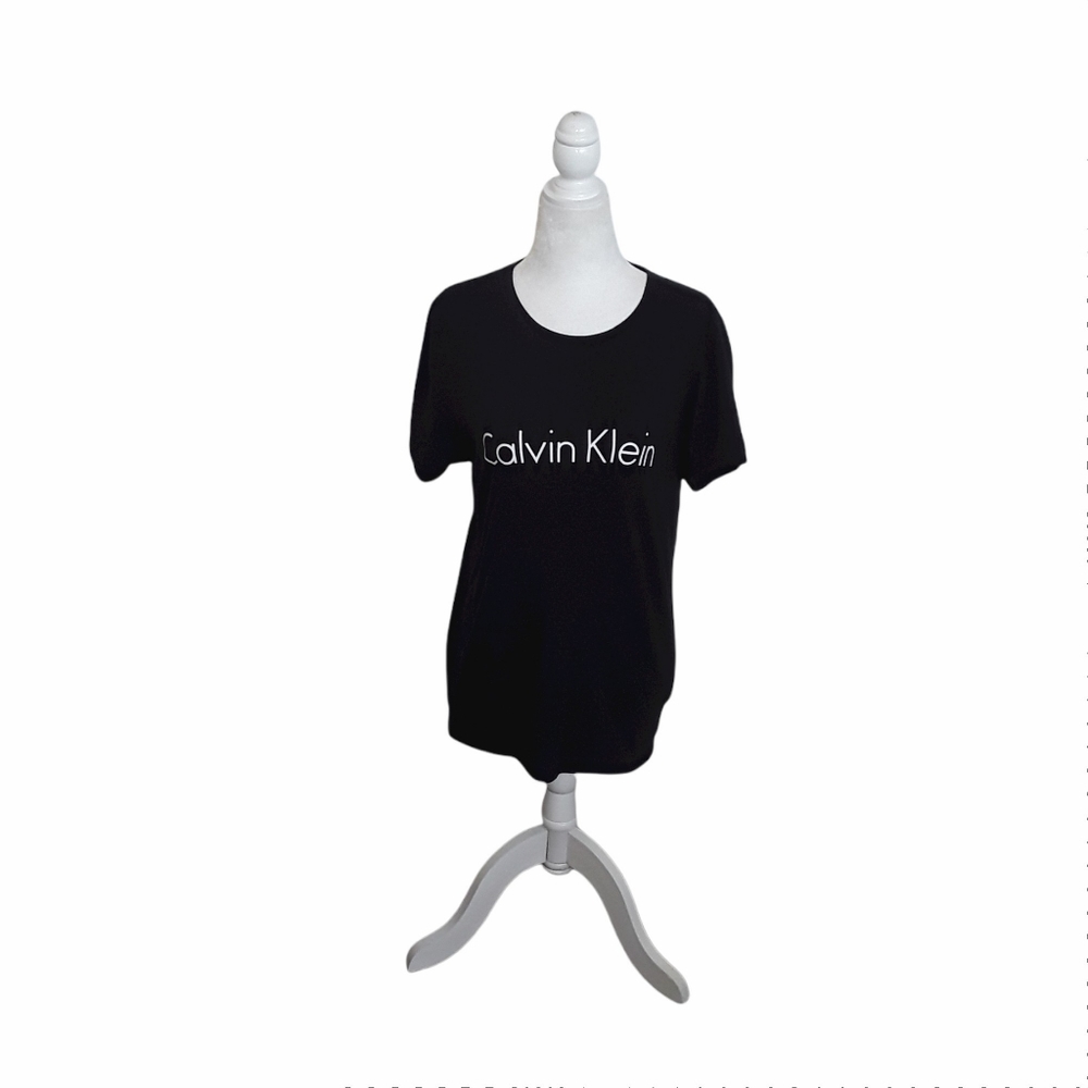 Calvin Klein Large Black Logo Cotton Blend Short-Sleeve Pajama Top